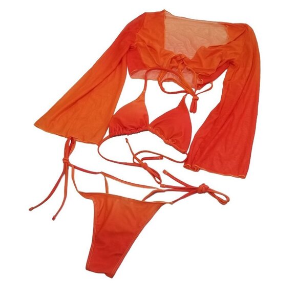 NEW SHEIN 3pack Solid Halter Triangle Bikini Swimsuit & Cover Up Top Size S Colo - Picture 3 of 10